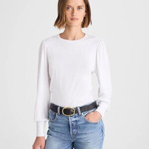 Madewell, Smocked Long-Sleeve Top in Soft Slub, White, M